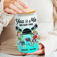 Gift For Couples,Gift For Husband,Gift For Wife,Beach,Summer,Happy - Husband & Wife Drinking Buddies For Life - Personalized Ombre Frosted Glass Can