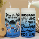 Gift For Couples,Gift For Husband,Gift For Wife,Beach,Summer,Happy - Husband & Wife Drinking Buddies For Life - Personalized Ombre Frosted Glass Can