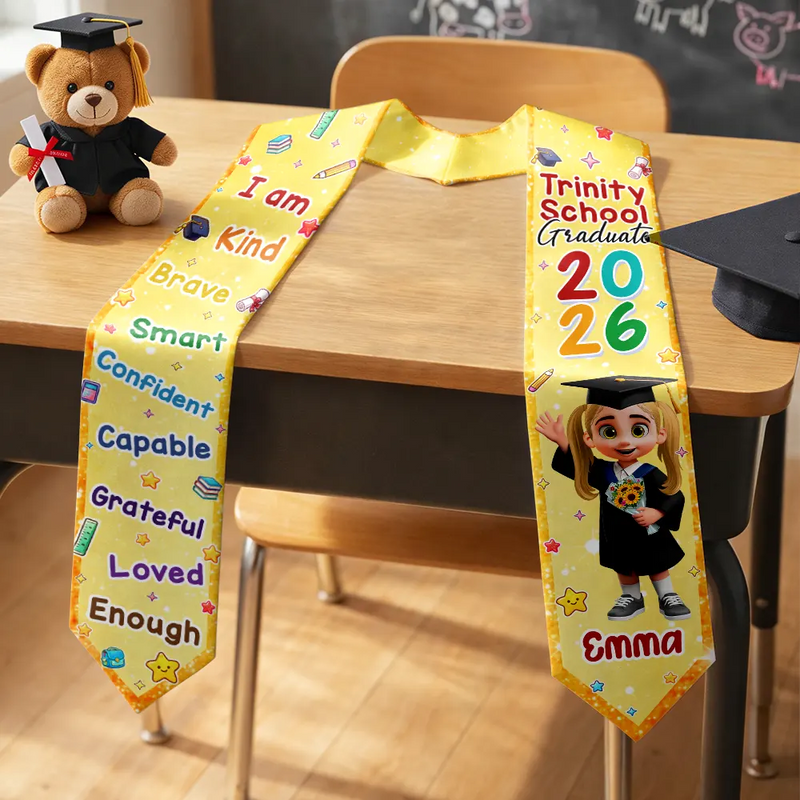 Graduation,Gift For Grandkids,Gift For Kids,Happy - I Am Kind Affirmation Kinder Prek Graduation - Personalized Kid Graduation Stole