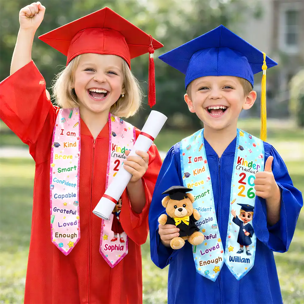 Graduation,Gift For Grandkids,Gift For Kids,Happy - I Am Kind Affirmation Kinder Prek Graduation - Personalized Kid Graduation Stole