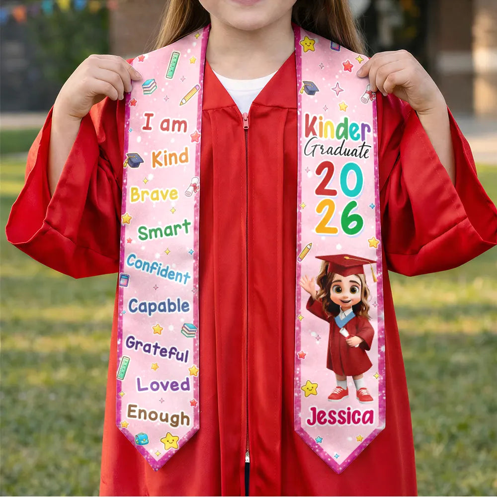 Graduation,Gift For Grandkids,Gift For Kids,Happy - I Am Kind Affirmation Kinder Prek Graduation - Personalized Kid Graduation Stole