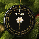 Christmas, Christian, Gift For Yourself - I Am Always Loved Birth Month Flower Nacre Effect - Personalized Circle Ceramic Ornament