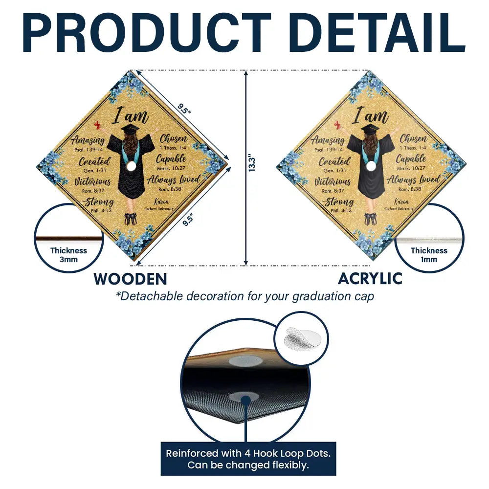 Graduation,Gift For Yourself,Gift For Daughter,Gift For Sisters,Gift For Bestie,Happy - I Am Amazing Capable Strong - Personalized Graduation Cap Topper