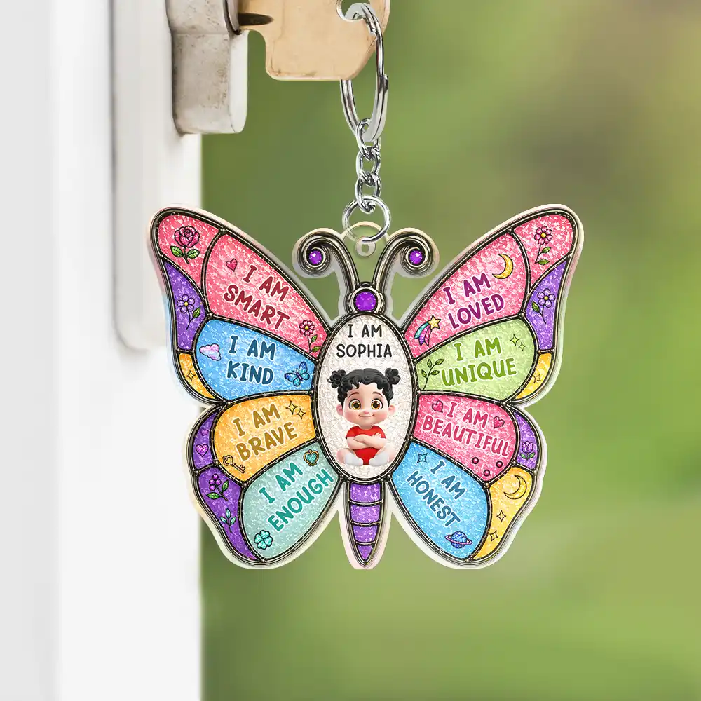 Adorable, Back To School, Gift For Kids, Vector - I Am Smart Kind Brave Butterfly - Personalized Acrylic Keychain