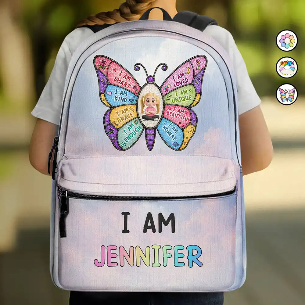 Adorable, Back To School, Gift For Kids, Vector - I Am Smart Kind Brave Butterfly - Personalized Canvas Backpack