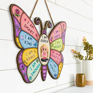 Adorable, Back To School, Gift For Kids, Vector - I Am Smart Kind Brave Butterfly - Personalized Custom Shaped Wood Sign