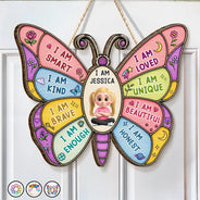 Adorable, Back To School, Gift For Kids, Vector - I Am Smart Kind Brave Butterfly - Personalized Custom Shaped Wood Sign