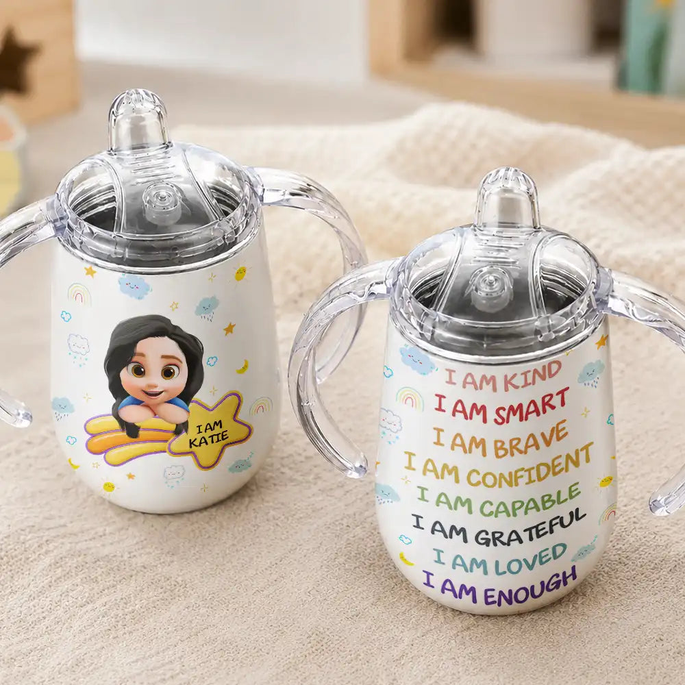 Adorable,Back To School,Gift For Kids,Vector - I Am Smart Kind Brave Butterfly - Personalized Sippy Cup