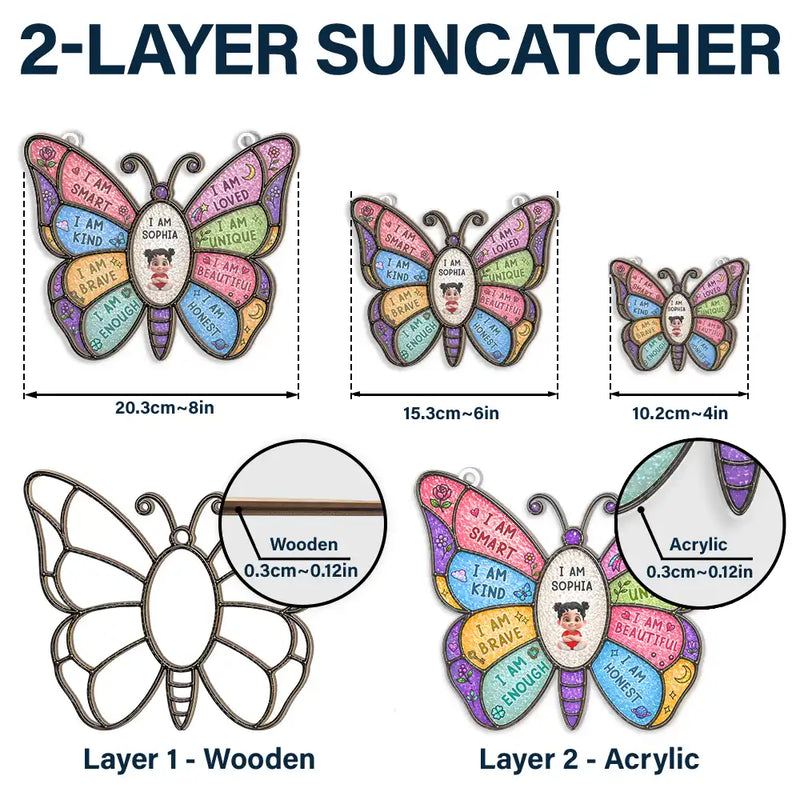 Happy,Gift For Kids,Gift For Grandkids - I Am Smart Kind Brave Butterfly - Personalized Window Hanging Suncatcher Ornament