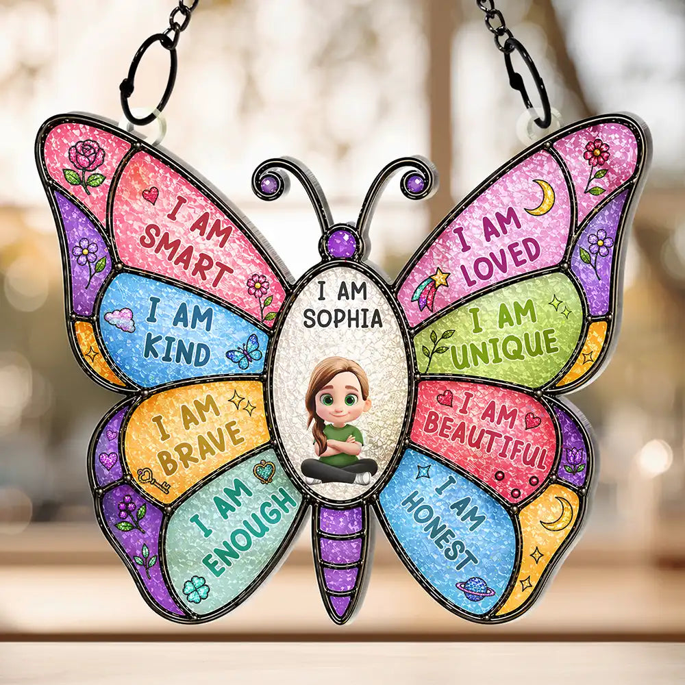 I Am Smart Kind Brave Butterfly - Personalized Window Hanging Suncatcher Ornament