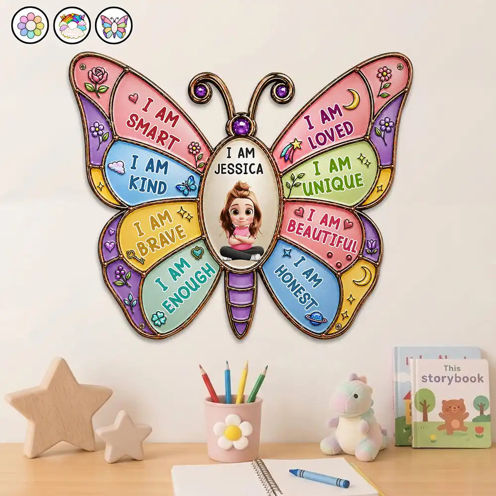 I Am Smart Kind Brave Butterfly Flower Rainbow - Personalized Custom Shaped Metal Sign