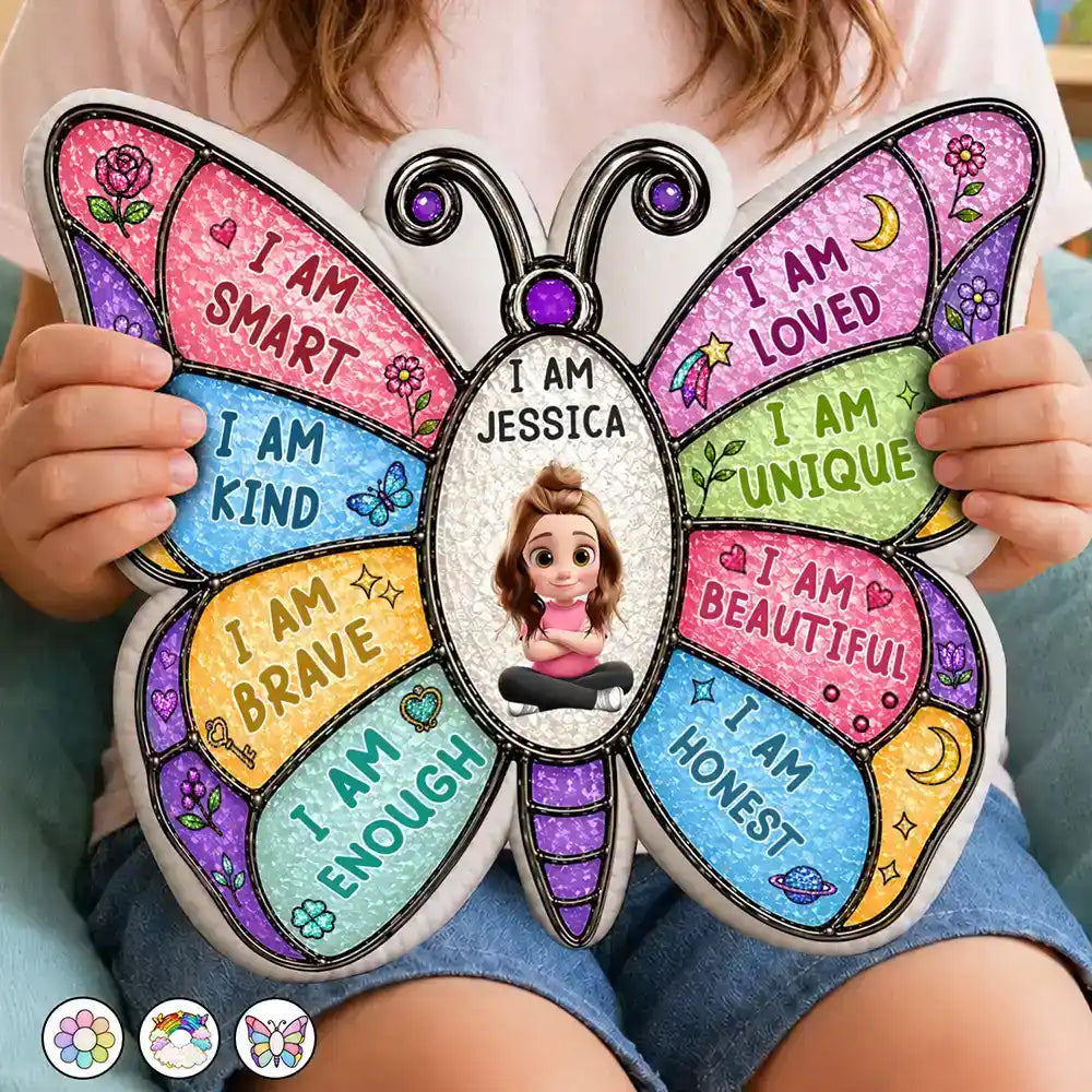 I Am Smart Kind Brave Butterfly Flower Rainbow - Personalized Custom Shaped Pillow