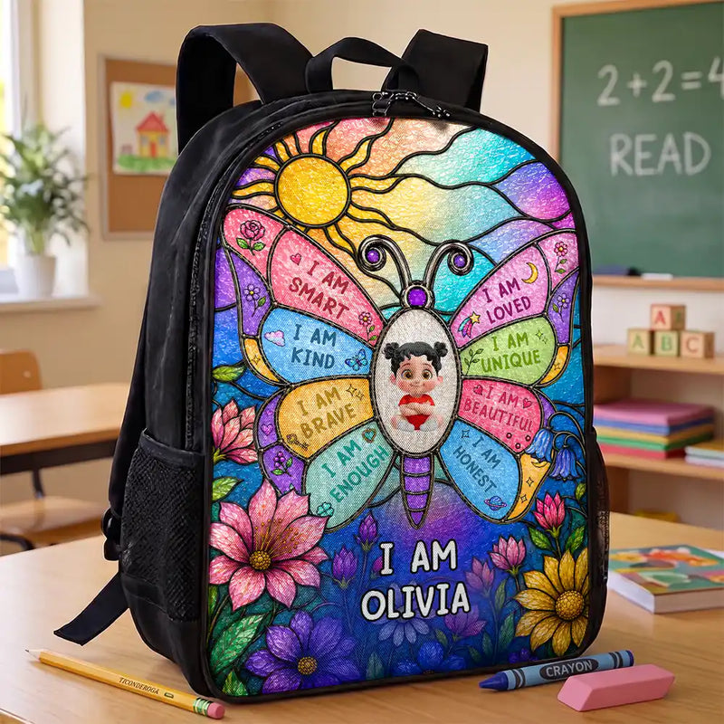 Adorable,Back To School,Gift For Kids,Vector - I Am Smart Kind Brave Butterfly Flower Rainbow - Personalized Kids Backpack