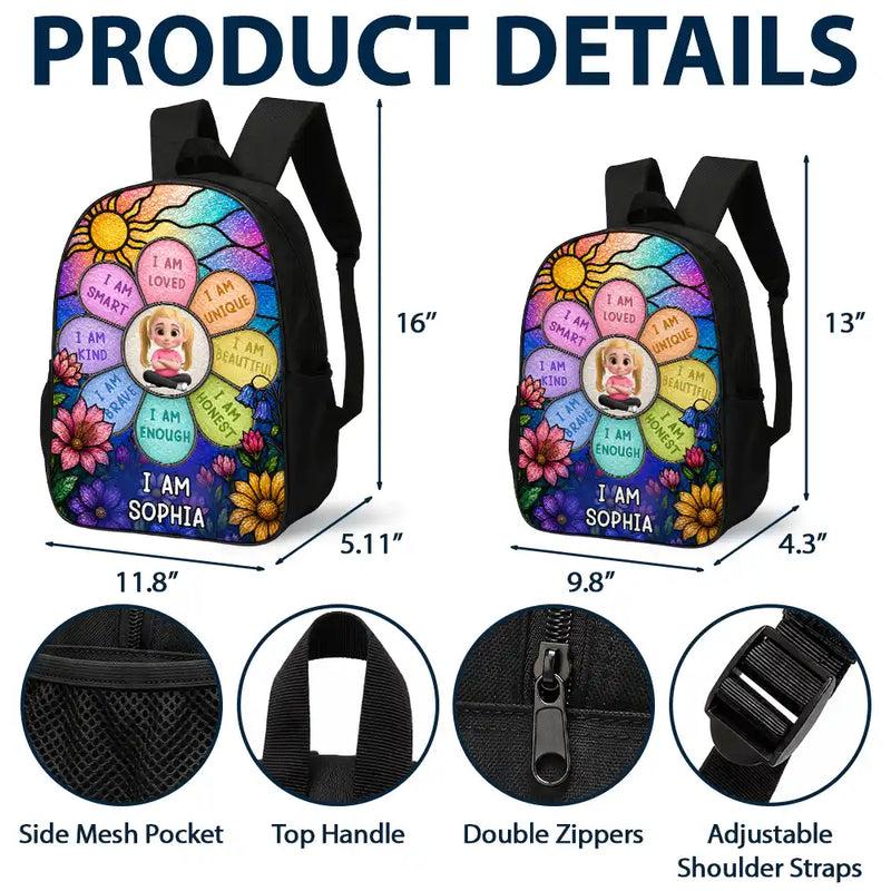 Adorable,Back To School,Gift For Kids,Vector - I Am Smart Kind Brave Butterfly Flower Rainbow - Personalized Kids Backpack