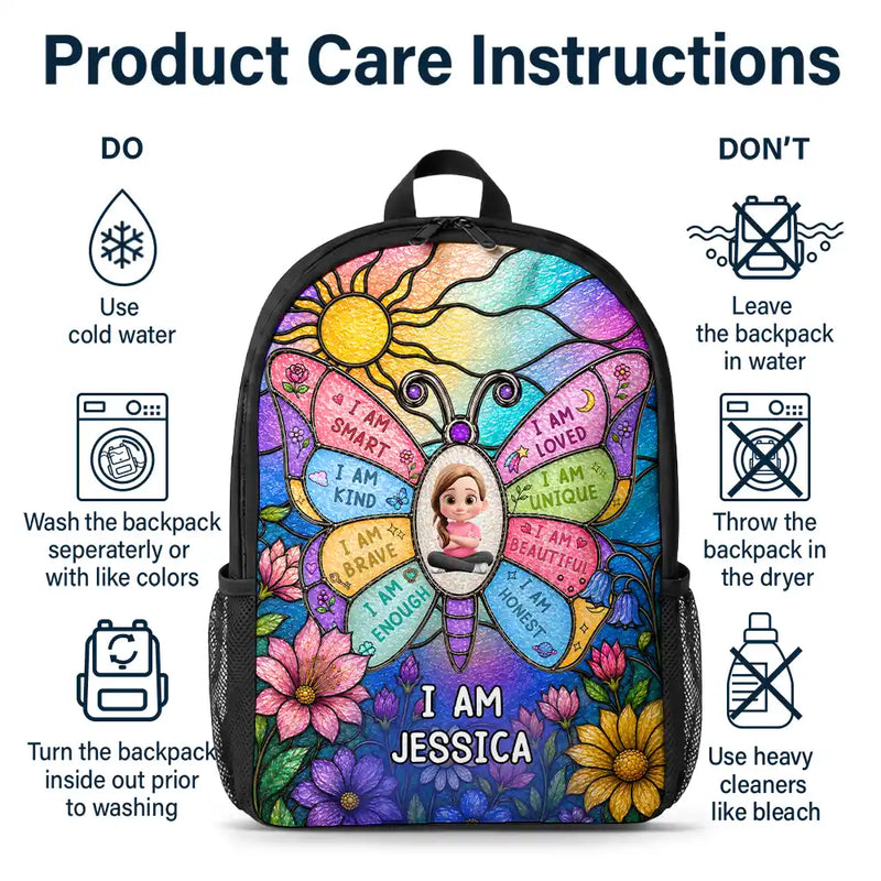 Adorable,Back To School,Gift For Kids,Vector - I Am Smart Kind Brave Butterfly Flower Rainbow - Personalized Kids Backpack