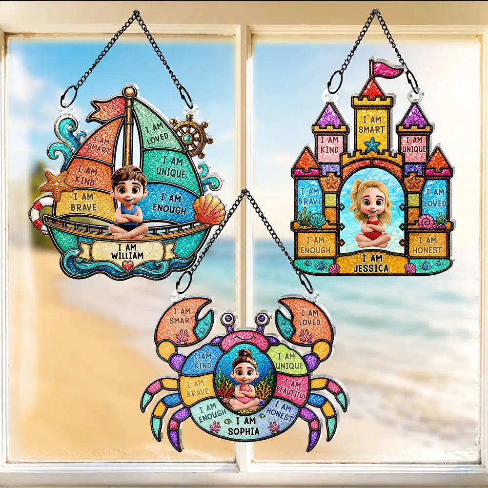 I Am Smart Kind Brave Crab Castle Boat - Personalized Window Hanging Suncatcher Ornament