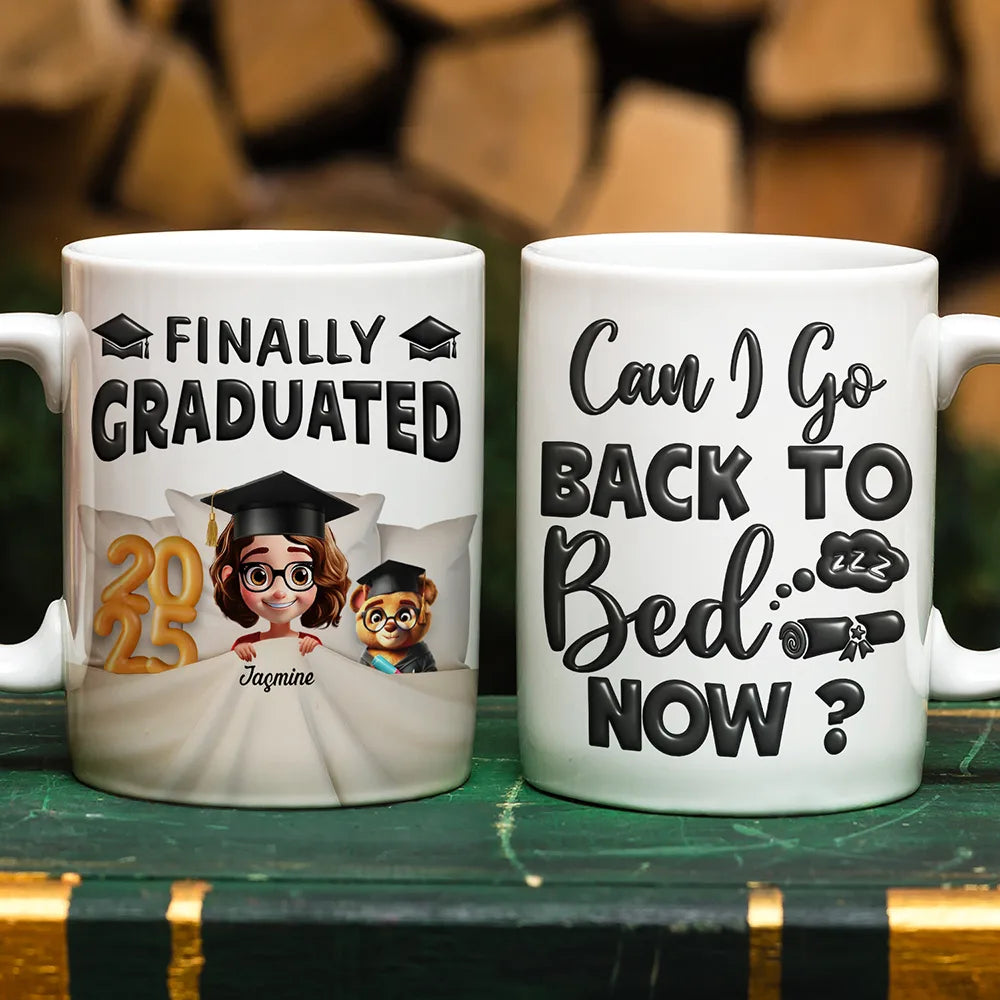 Graduation, Dad - Children, Mom - Children, Gift For Sibling, Gift For Bestie, Funny - I Graduated! Can I Go Back To Bed Now - Personalized White Edge-to-Edge Mug
