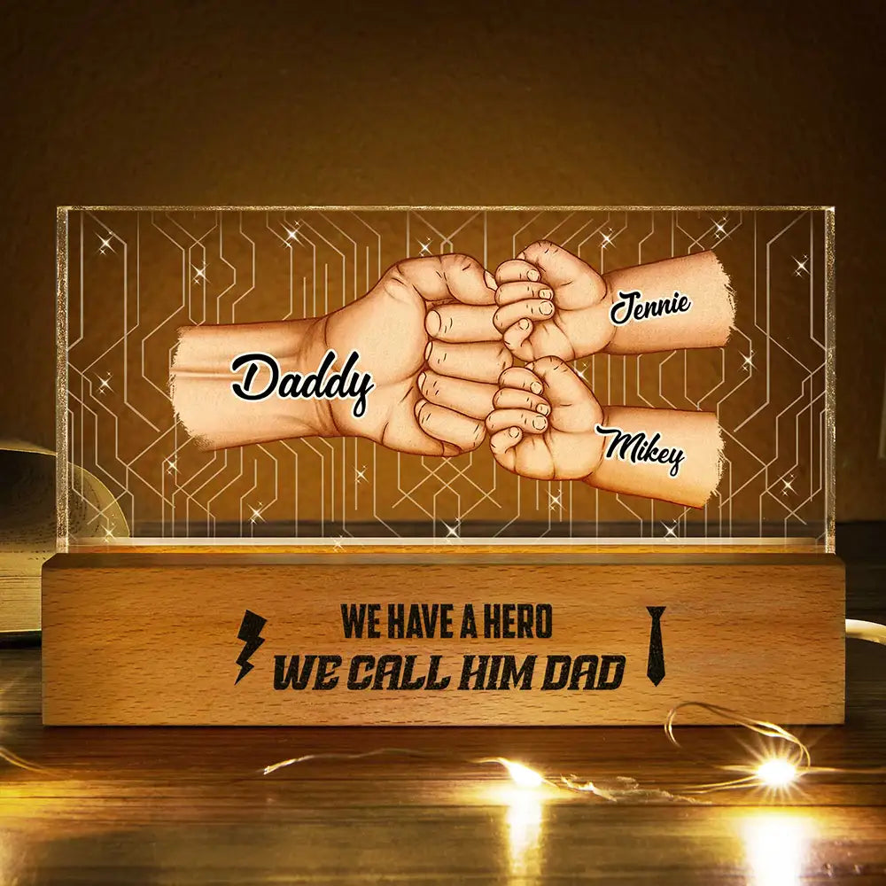 Gift For Grandpa, Gift For Father, Love - I Have A Hero - Personalized Rectangle LED Light