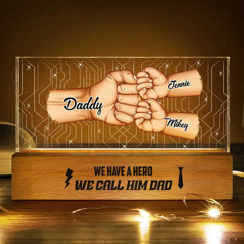 Gift For Grandpa, Gift For Father, Love - I Have A Hero - Personalized Rectangle LED Light