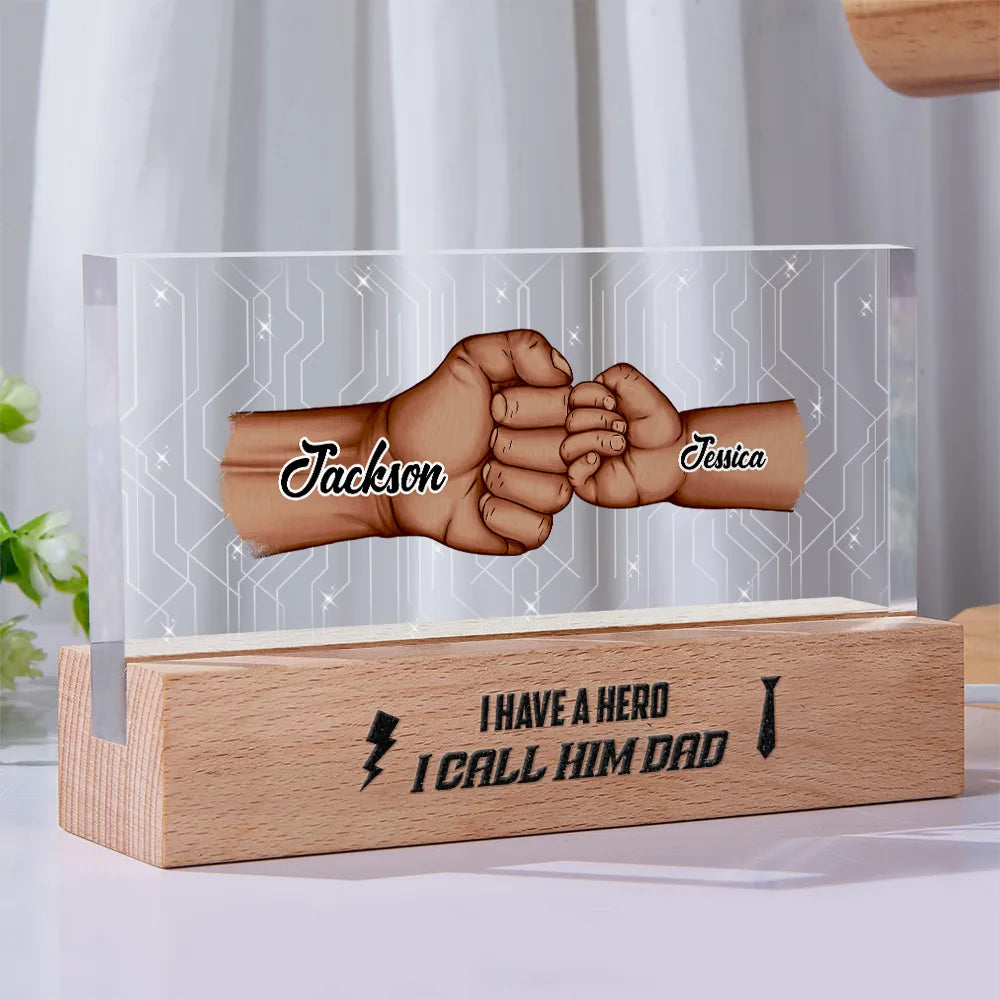 Gift For Grandpa, Gift For Father, Love - I Have A Hero - Personalized Rectangle LED Light