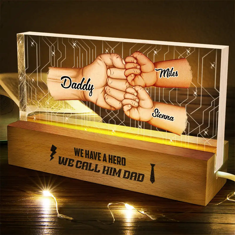 Gift For Grandpa, Gift For Father, Love - I Have A Hero - Personalized Rectangle LED Light