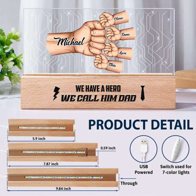 Gift For Grandpa, Gift For Father, Love - I Have A Hero - Personalized Rectangle LED Light