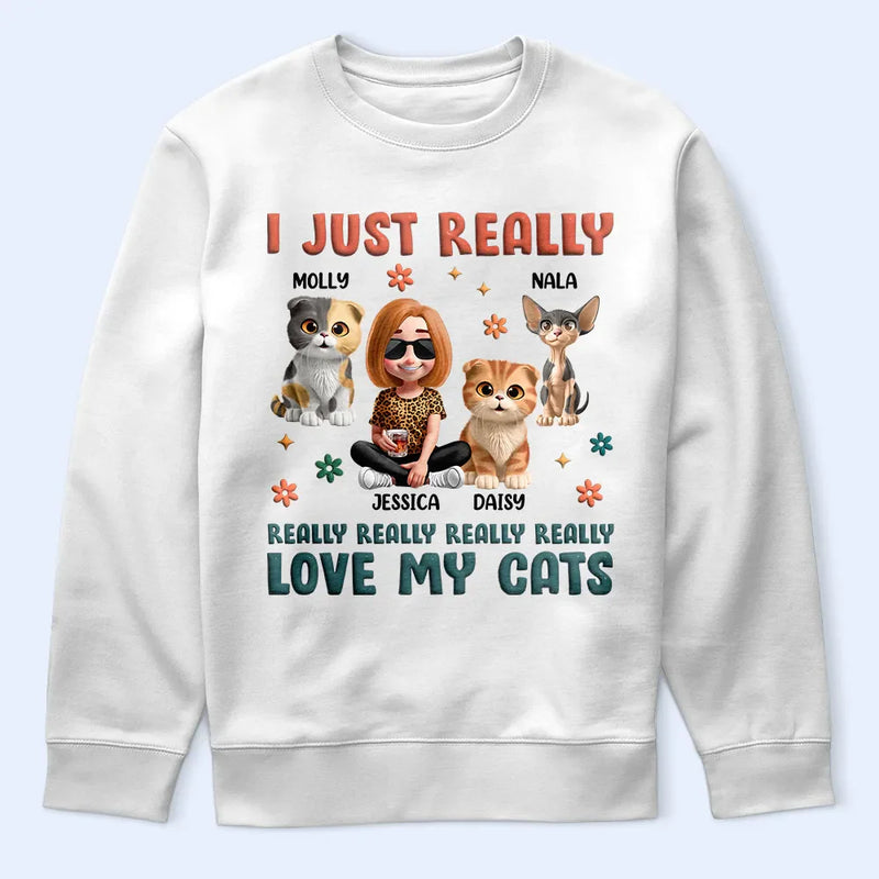 Cat Lovers,Pet Lovers,Cat Dad,Cat Mom,Funny - I Just Really Love My Cat - Personalized T Shirt