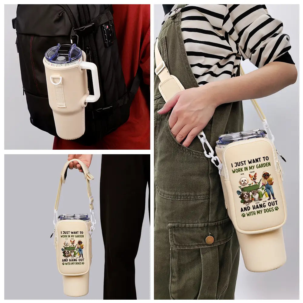 Gardening, Gift For Women, Happy, Pet Lovers, Pet Mom, Dog Lovers, Dog Mom - I Just Want To Work In My Garden - Personalized Bottle Carrier Bag