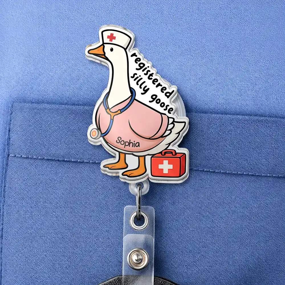 Nurse,Gift For Women,Gift For Men,Happy,Gift For Yourself - Registered Silly Goose Nurse - Personalized Badge Reel