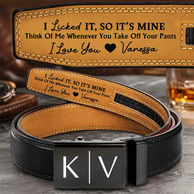 Leather Belt With Engraved Buckle