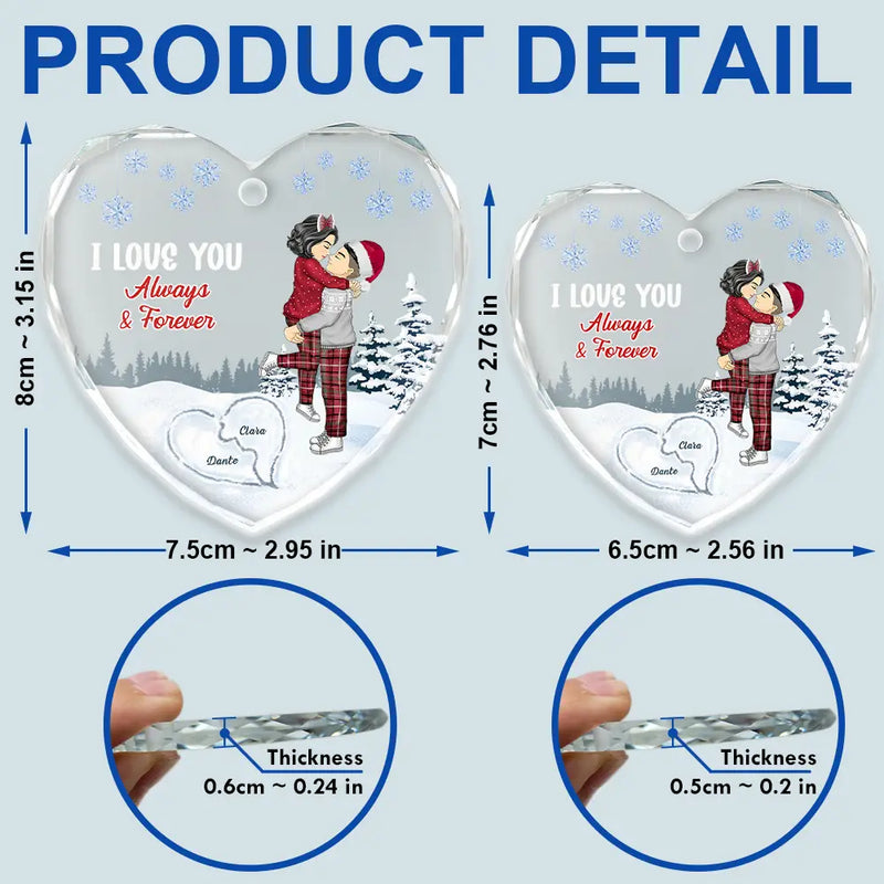Christmas,Gift For Couples,Love,Happy,Gift For Women,Gift For Men - I Love You Always & Forever - Personalized Heart Shaped Glass Ornament