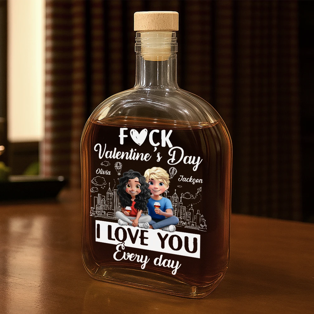 Gift For Couples,Gift For Husband,Gift For Wife,Gift For Boyfriend,Gift For Girlfriend,Happy - I Love You Everyday 3D Effect Couple - Personalized Whiskey Bottle