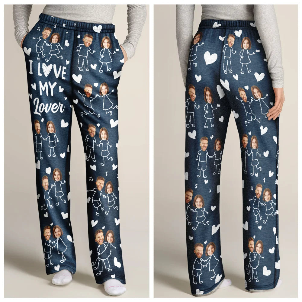 Gift For Couples,Old Couples,Gift For Husband,Gift For Wife,Gift For Boyfriend,Gift For Girlfriend,Love,Custom Photo - I Love You Everyday Stick Figures Couple - Personalized Pajama Pants