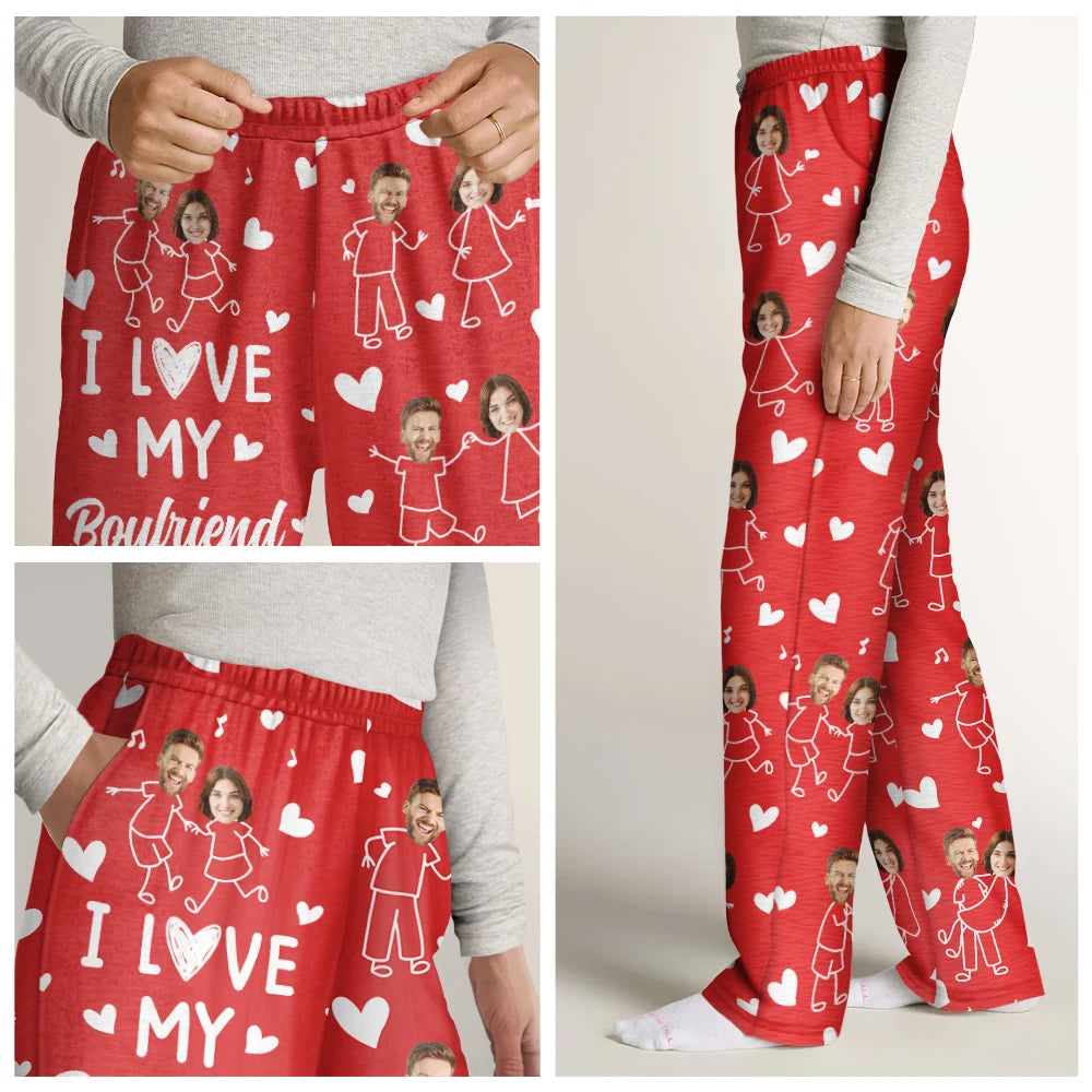 Gift For Couples,Old Couples,Gift For Husband,Gift For Wife,Gift For Boyfriend,Gift For Girlfriend,Love,Custom Photo - I Love You Everyday Stick Figures Couple - Personalized Pajama Pants