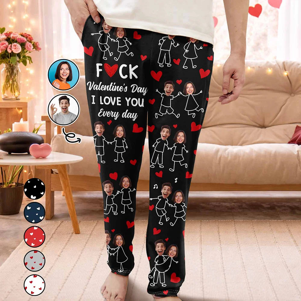 Gift For Couples,Old Couples,Gift For Husband,Gift For Wife,Gift For Boyfriend,Gift For Girlfriend,Love,Custom Photo - I Love You Everyday Stick Figures Couple - Personalized Pajama Pants