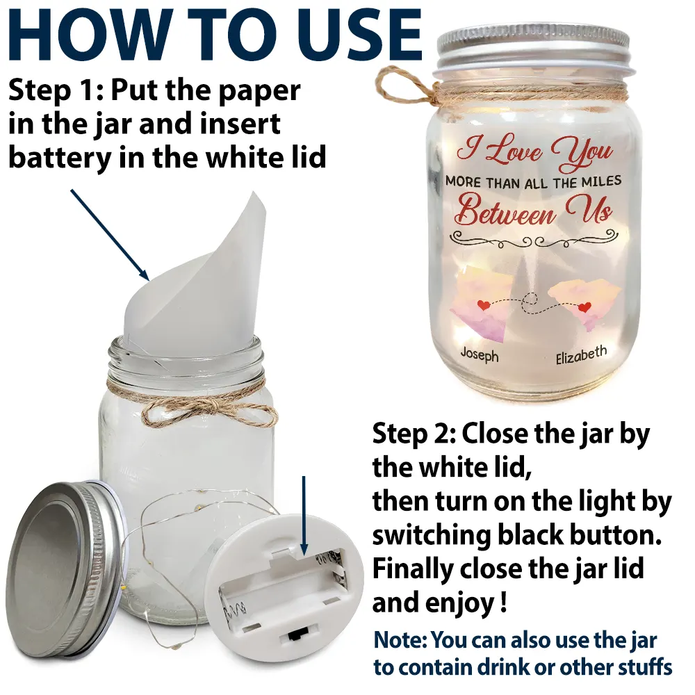 Gift For Women,Gift For Men,Gift For Husband,Gift For Wife,Gift For Girlfriend,Gift For Boyfriend,Gift For Couples,Long Distance,Christmas,Love - I Love You More Than All The Miles Between Us - Personalized Mason Jar Light