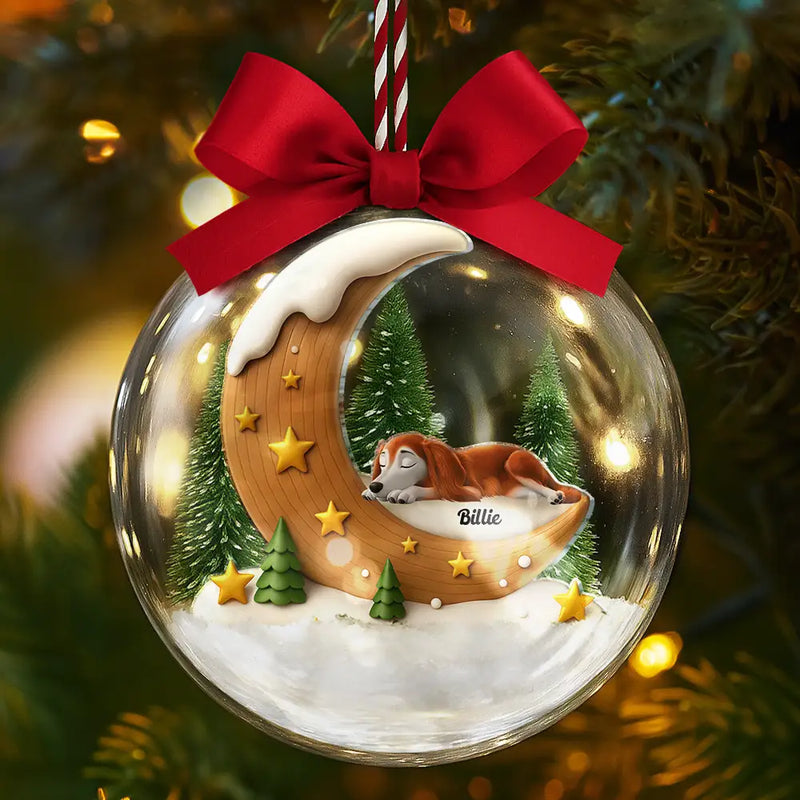Christmas,Dog Lovers,Memorial,Sad - I Love You To The Moon Dog Memorial - Personalized 3D Acrylic Ball Ornament