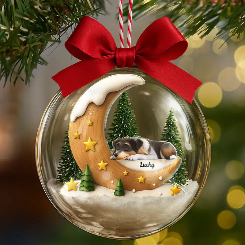 Christmas,Dog Lovers,Memorial,Sad - I Love You To The Moon Dog Memorial - Personalized 3D Acrylic Ball Ornament