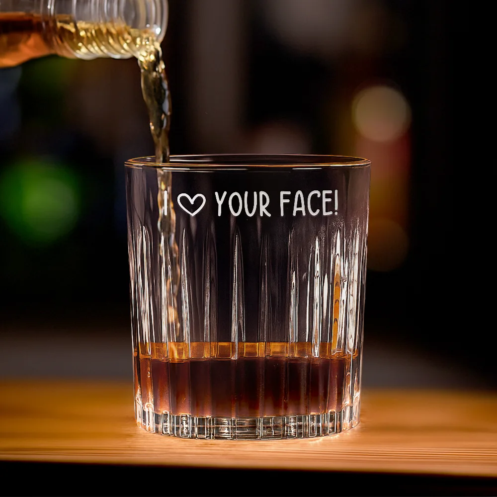 Gift For Couples,Gift For Husband,Gift For Wife,Gift For Boyfriend,Gift For Girlfriend - I Love Your Face - Personalized Rocks Whiskey Glass