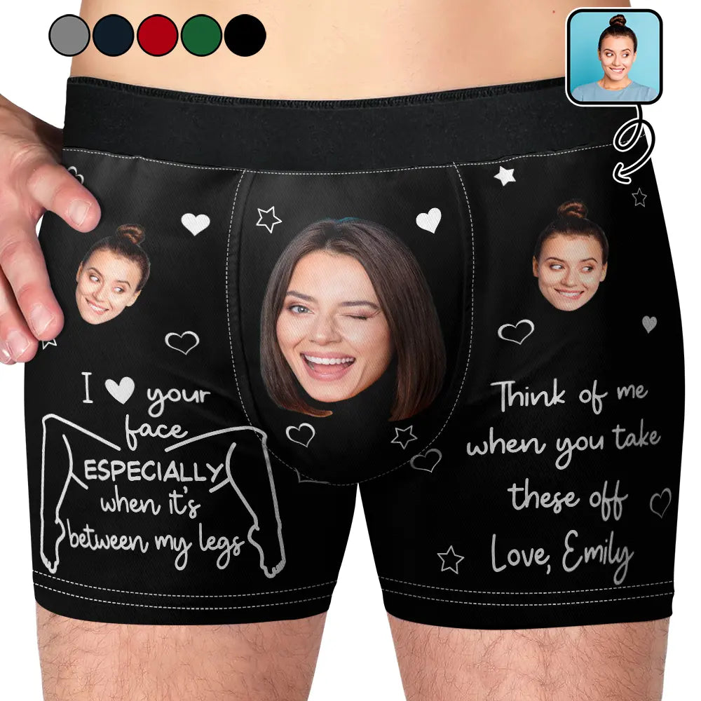 Custom Photo I Love Your Face Funny Couple - Personalized Men's Boxer Briefs