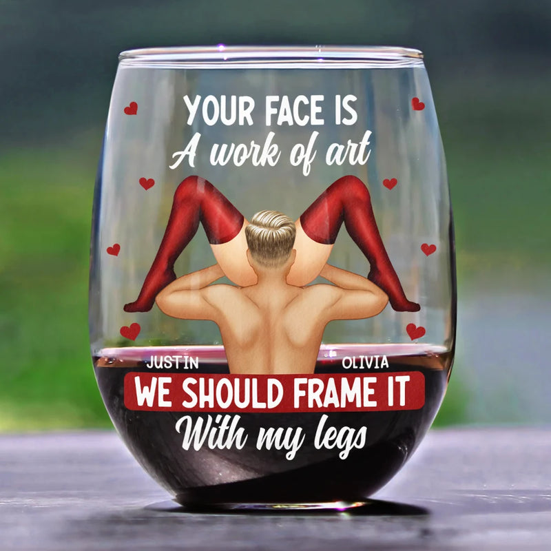 Gift For Couples,Old Couples,Gift For Husband,Gift For Wife,Gift For Boyfriend,Gift For Girlfriend,Custom Photo,Love - I Love Your Face Timber Couple - Personalized Stemless Wine Glass
