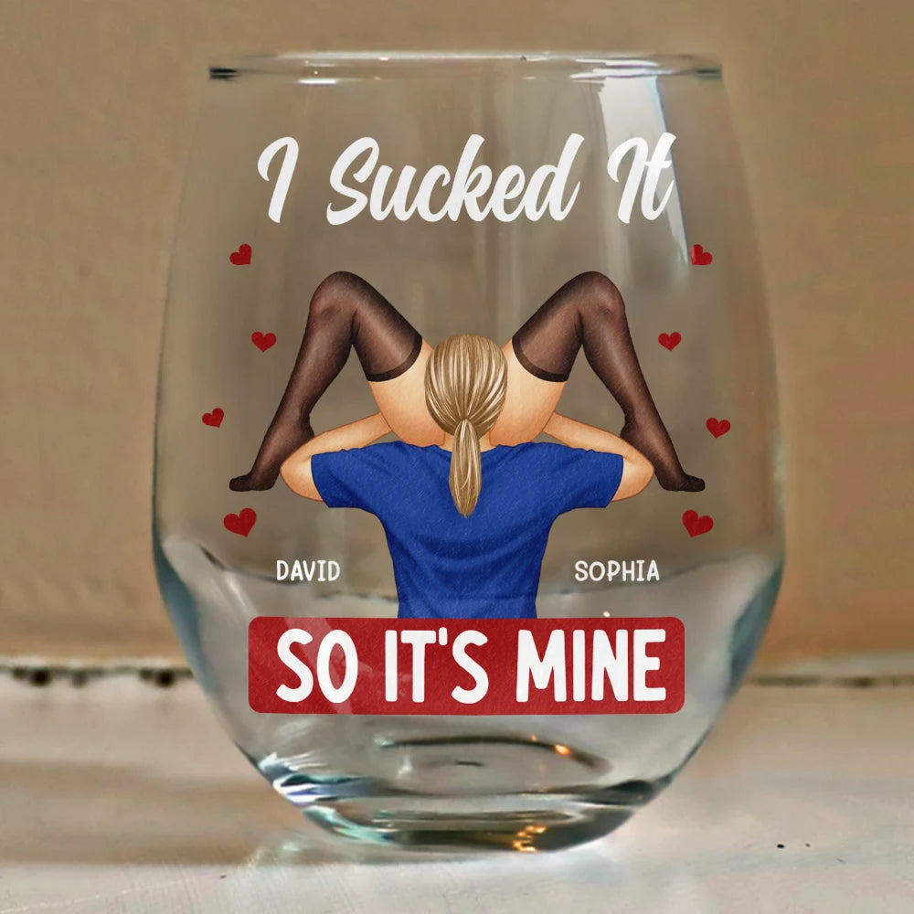Gift For Couples,Old Couples,Gift For Husband,Gift For Wife,Gift For Boyfriend,Gift For Girlfriend,Custom Photo,Love - I Love Your Face Timber Couple - Personalized Stemless Wine Glass