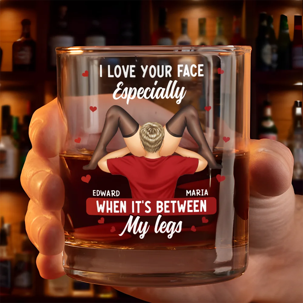 Gift For Couples,Old Couples,Gift For Husband,Gift For Wife,Gift For Boyfriend,Gift For Girlfriend,Custom Photo,Love - I Love Your Face Timber Couple - Personalized Whiskey Glass