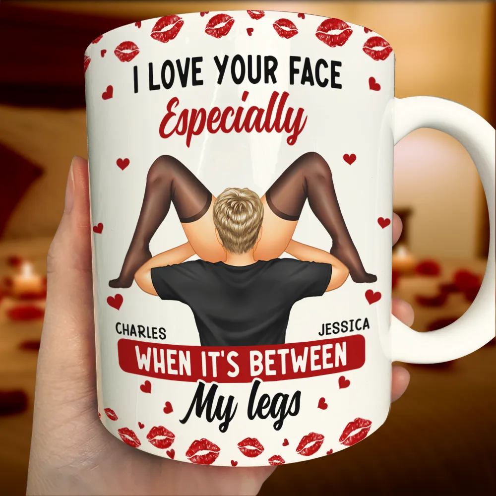 Gift For Couples,Old Couples,Gift For Husband,Gift For Wife,Gift For Boyfriend,Gift For Girlfriend,Custom Photo,Love - I Love Your Face Timber Couple - Personalized White Edge-to-Edge Mug