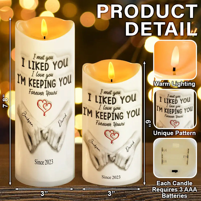 Gift For Couples,Gift For Husband,Gift For Wife,Gift For Boyfriend,Gift For Girlfriend,Custom Photo,Love - I Met You I Liked You - Personalized Flameless LED Candle