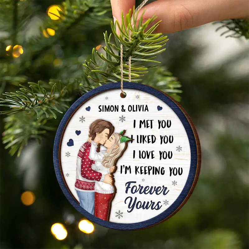 Christmas,Gift For Couples,Gift For Husband,Gift For Wife,Gift For Boyfriend,Gift For Girlfriend,Happy - I Met You I Liked You Couple - Personalized 2-Layered Wooden Ornament
