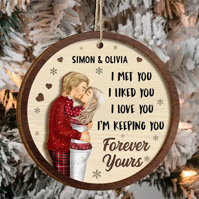 Christmas,Gift For Couples,Gift For Husband,Gift For Wife,Gift For Boyfriend,Gift For Girlfriend,Happy - I Met You I Liked You Couple - Personalized 2-Layered Wooden Ornament