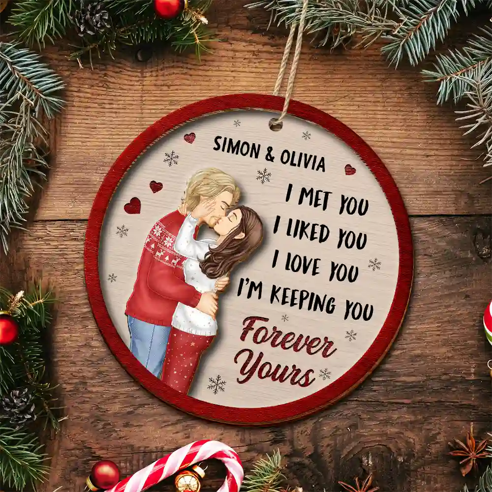Christmas,Gift For Couples,Gift For Husband,Gift For Wife,Gift For Boyfriend,Gift For Girlfriend,Happy - I Met You I Liked You Couple - Personalized 2-Layered Wooden Ornament