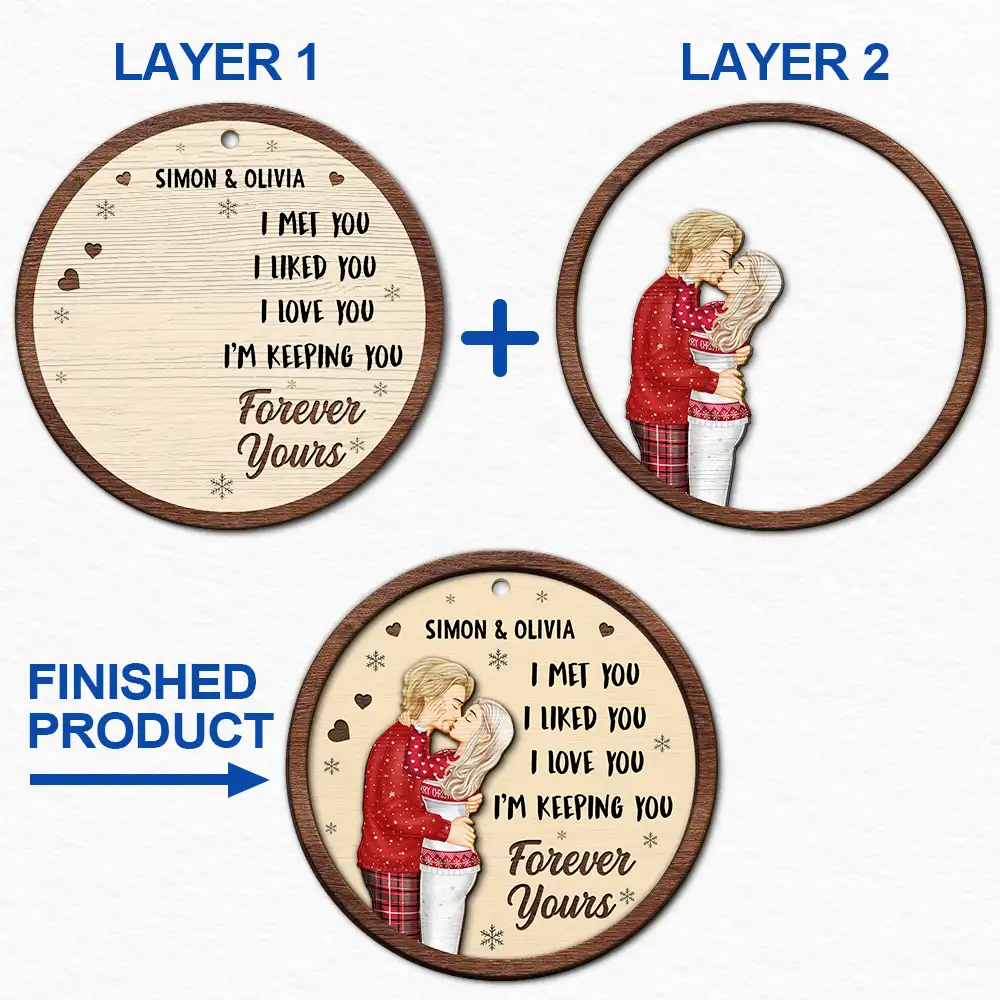 Christmas,Gift For Couples,Gift For Husband,Gift For Wife,Gift For Boyfriend,Gift For Girlfriend,Happy - I Met You I Liked You Couple - Personalized 2-Layered Wooden Ornament