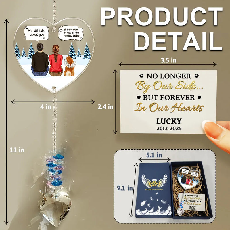 Pet Lovers,Pet Mom,Pet Dad,Pet Couple,Dog Lovers,Dog Mom,Dog Dad,Dog Couple,Cat Lovers,Cat Mom,Cat Dad,Cat Couple,Memorial,Sad - I Miss You I Know Dog Cat Memorial - Personalized Heart Crystal Suncatcher